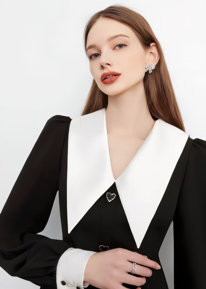 Heart Button Big Collar Dress - Vera Lumina
