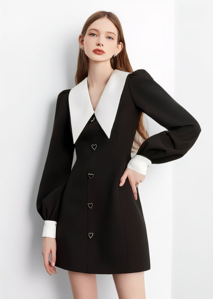 Heart Button Big Collar Dress - Vera Lumina