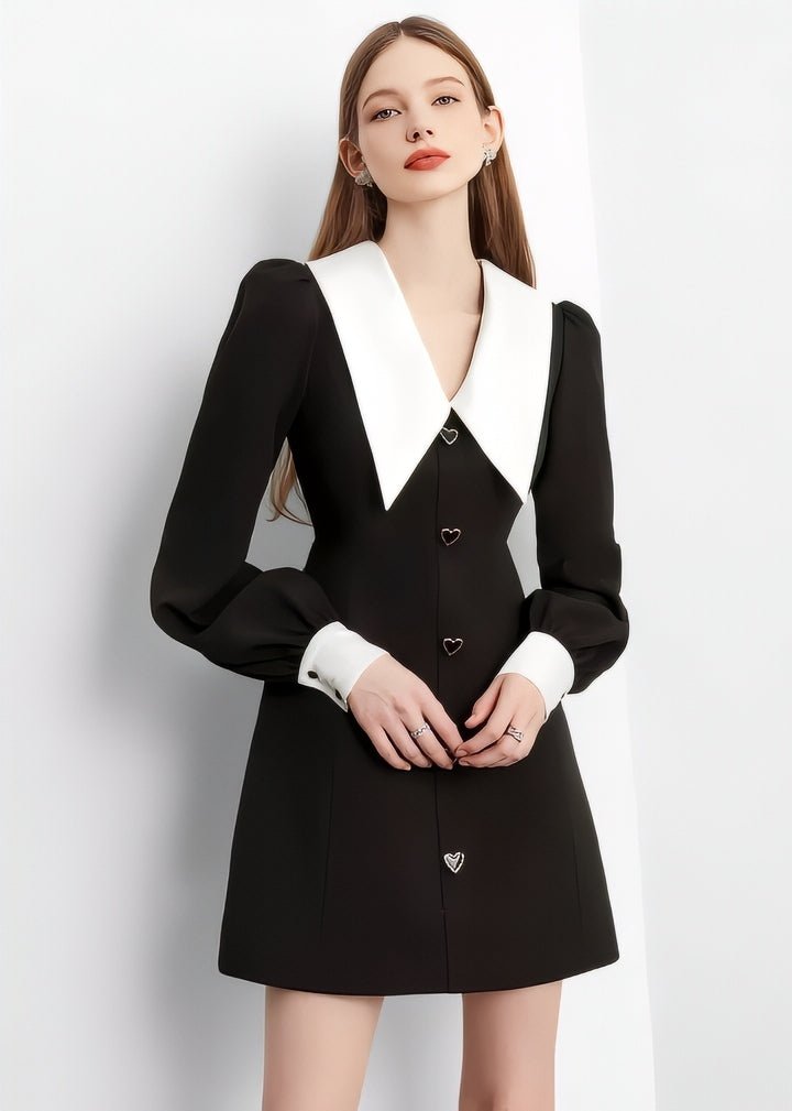 Heart Button Big Collar Dress - Vera Lumina