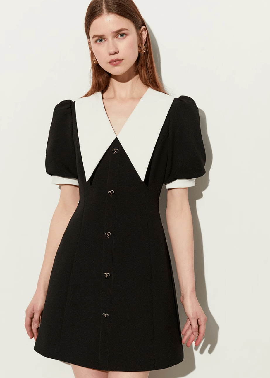 Heart Button Big Collar Dress - Vera Lumina