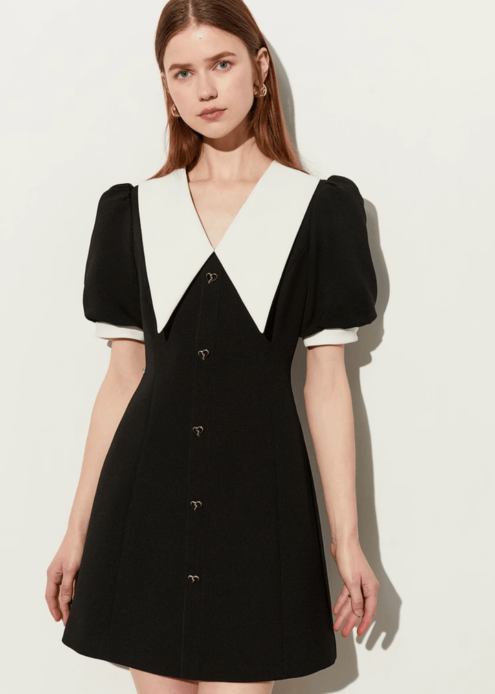 Heart Button Big Collar Dress - Vera Lumina