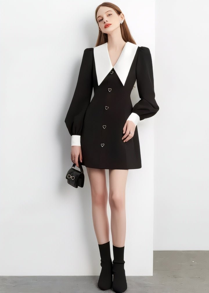 Heart Button Big Collar Dress - Vera Lumina