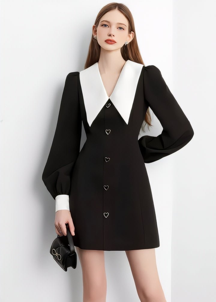 Heart Button Big Collar Dress - Vera Lumina