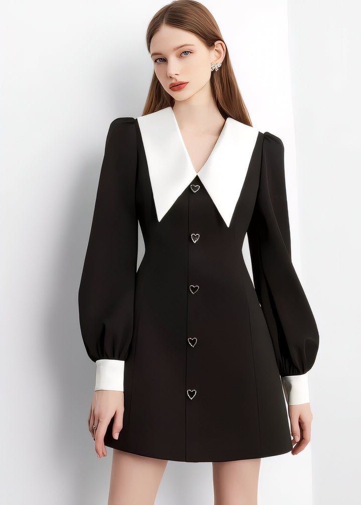 Heart Button Big Collar Dress - Vera Lumina
