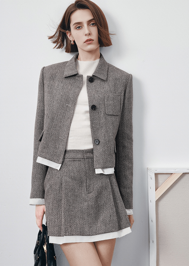 HERRINGBONE CONTRAST TRIM JACKET - Vera Lumina
