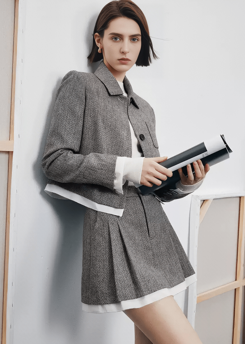 HERRINGBONE CONTRAST TRIM JACKET - Vera Lumina