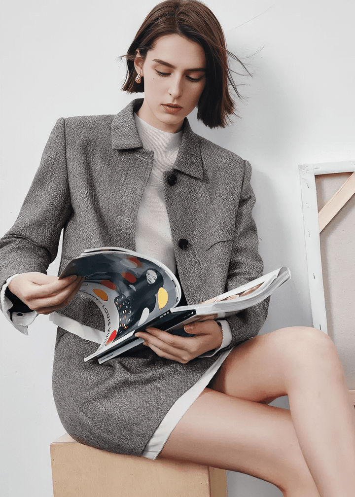 HERRINGBONE CONTRAST TRIM JACKET - Vera Lumina
