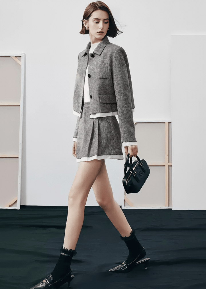 HERRINGBONE CONTRAST TRIM JACKET - Vera Lumina