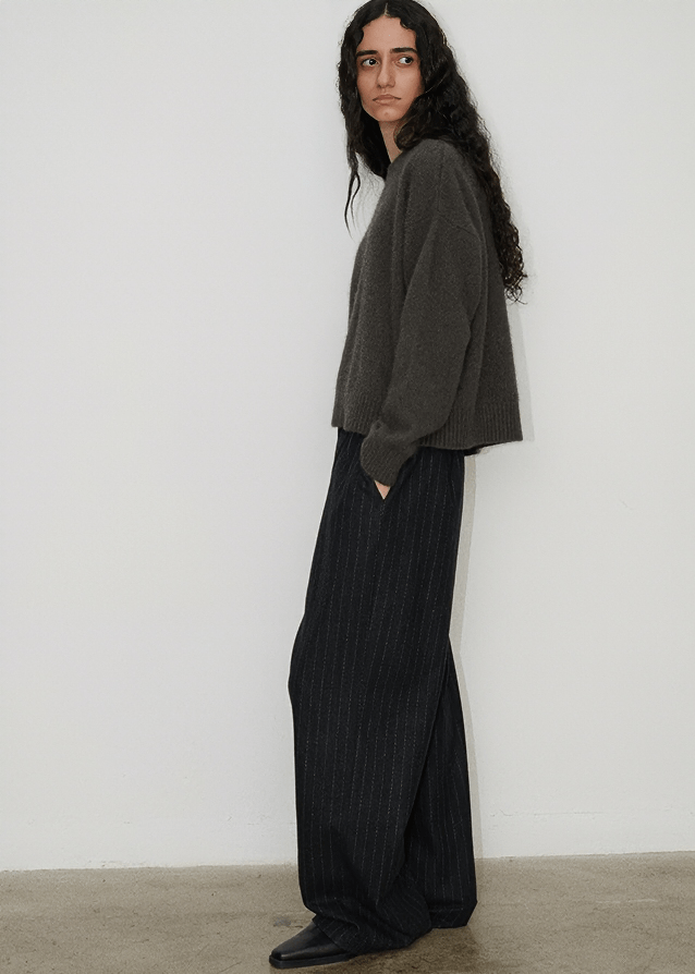 HERRINGBONE EASY WIDE PANTS - Vera Lumina