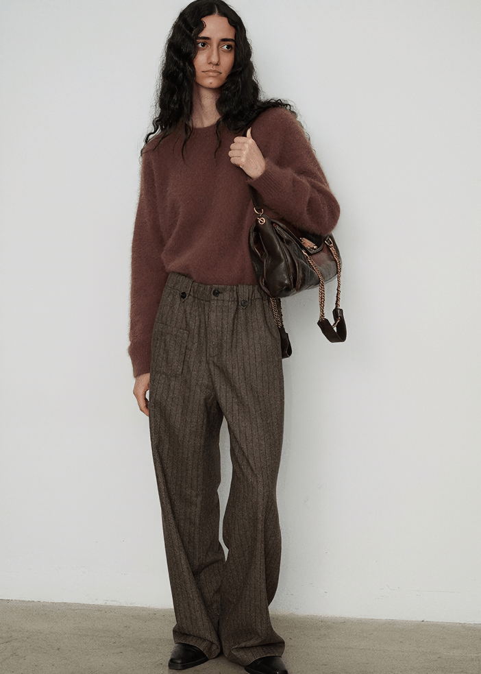 HERRINGBONE EASY WIDE PANTS - Vera Lumina