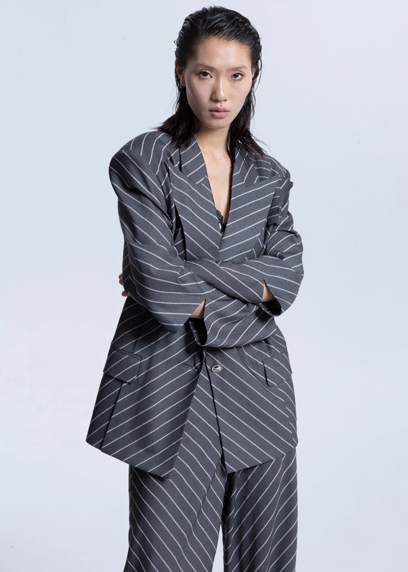 highend oblique stripe shaped suit jacket - Vera Lumina