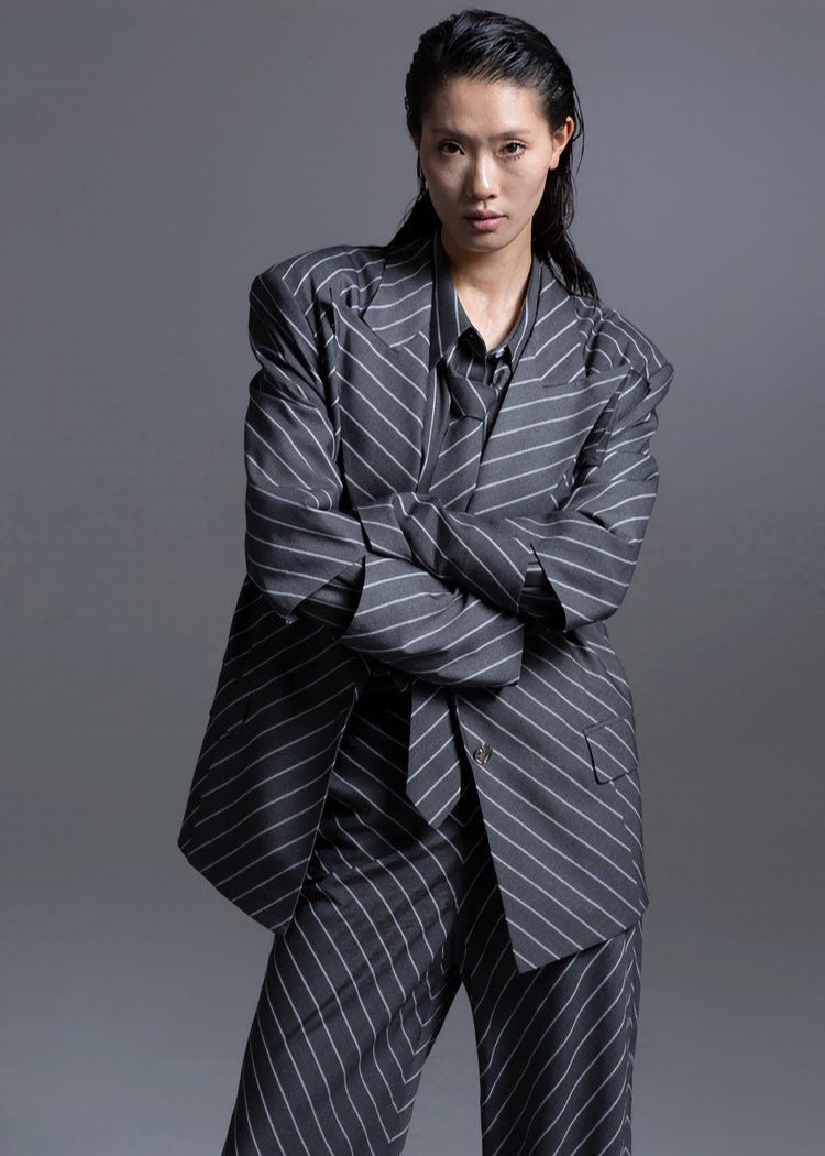 highend oblique stripe shaped suit jacket - Vera Lumina