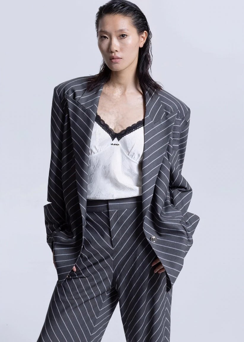 highend oblique stripe shaped suit jacket - Vera Lumina