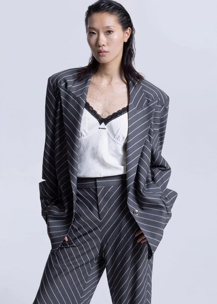 highend oblique stripe shaped suit jacket - Vera Lumina