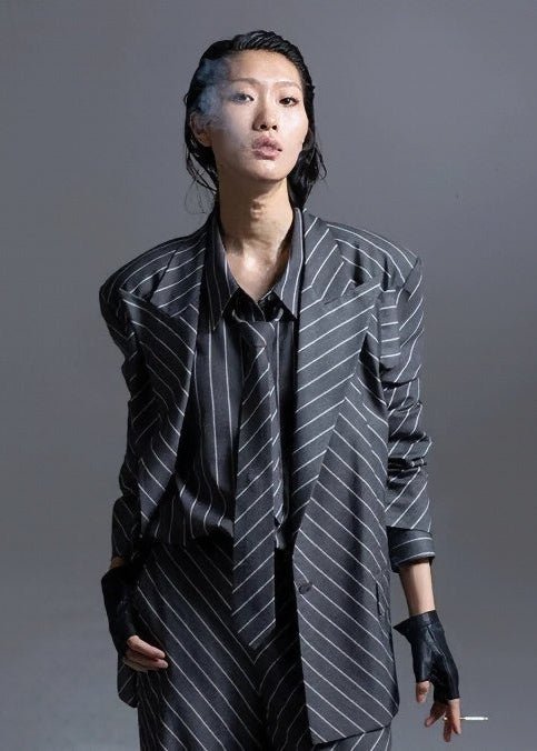highend oblique stripe shaped suit jacket - Vera Lumina