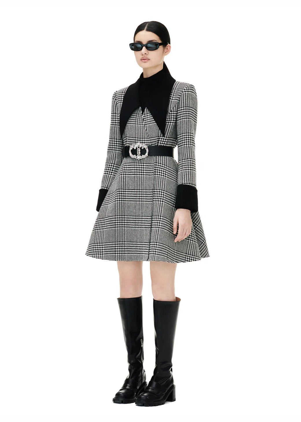 houndtooth waist wool cashmere coat - Vera Lumina
