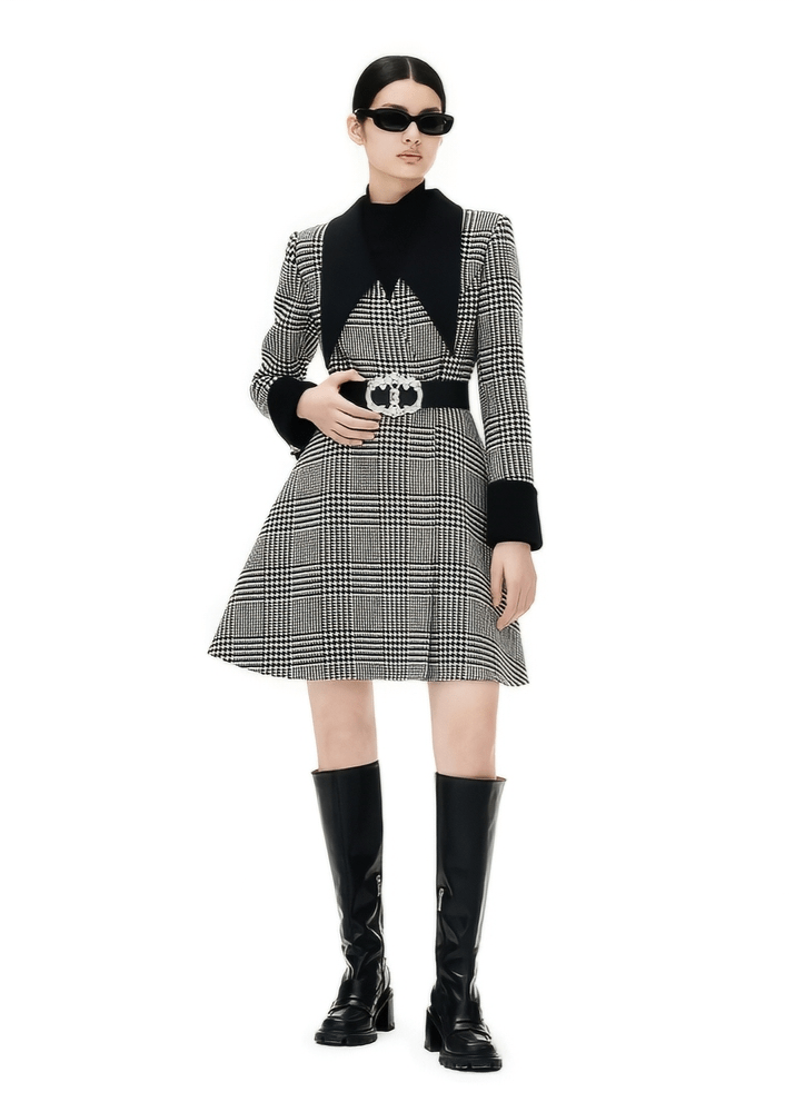 houndtooth waist wool cashmere coat - Vera Lumina