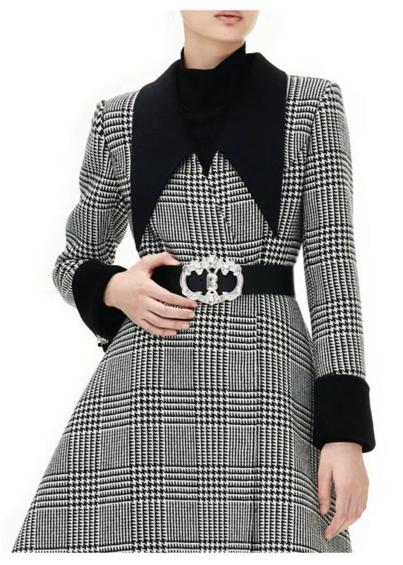 houndtooth waist wool cashmere coat - Vera Lumina