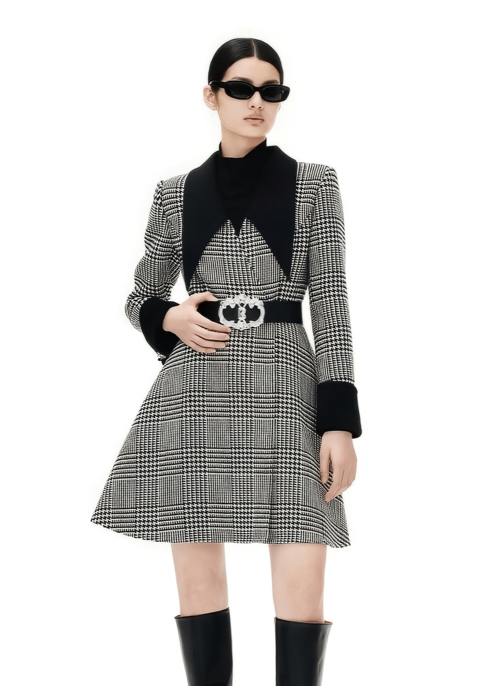 houndtooth waist wool cashmere coat - Vera Lumina