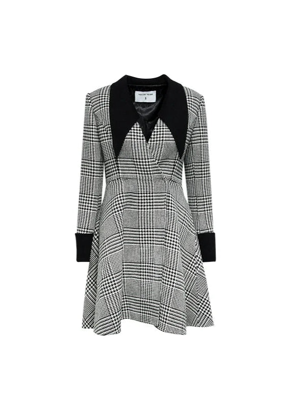 houndtooth waist wool cashmere coat - Vera Lumina