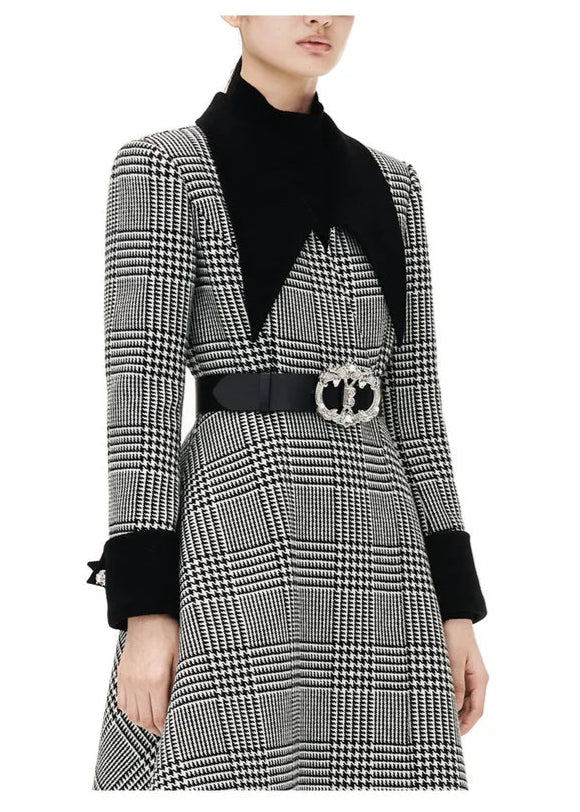 houndtooth waist wool cashmere coat - Vera Lumina