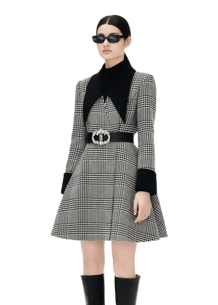 houndtooth waist wool cashmere coat - Vera Lumina
