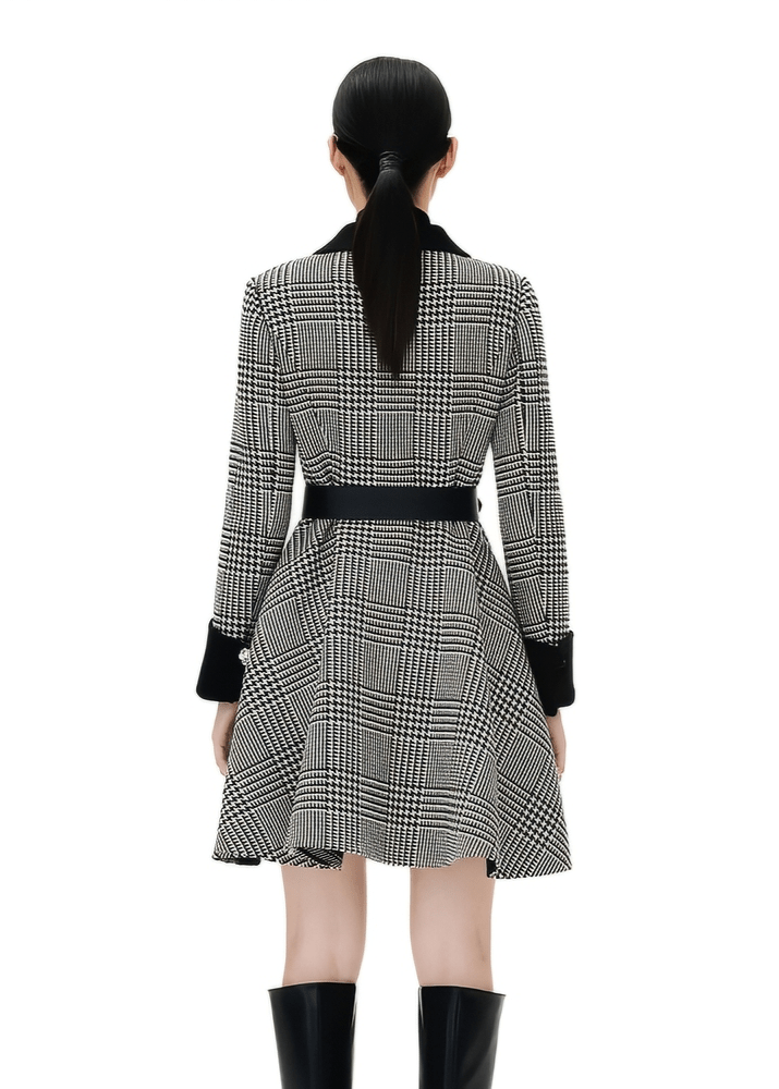 houndtooth waist wool cashmere coat - Vera Lumina