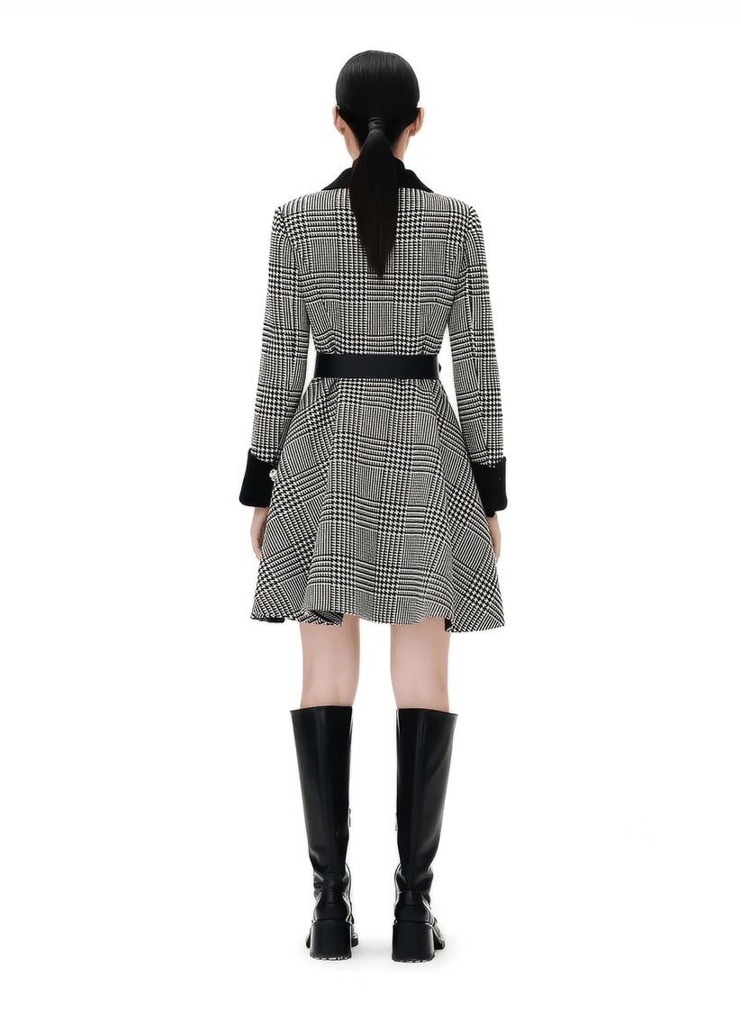 houndtooth waist wool cashmere coat - Vera Lumina