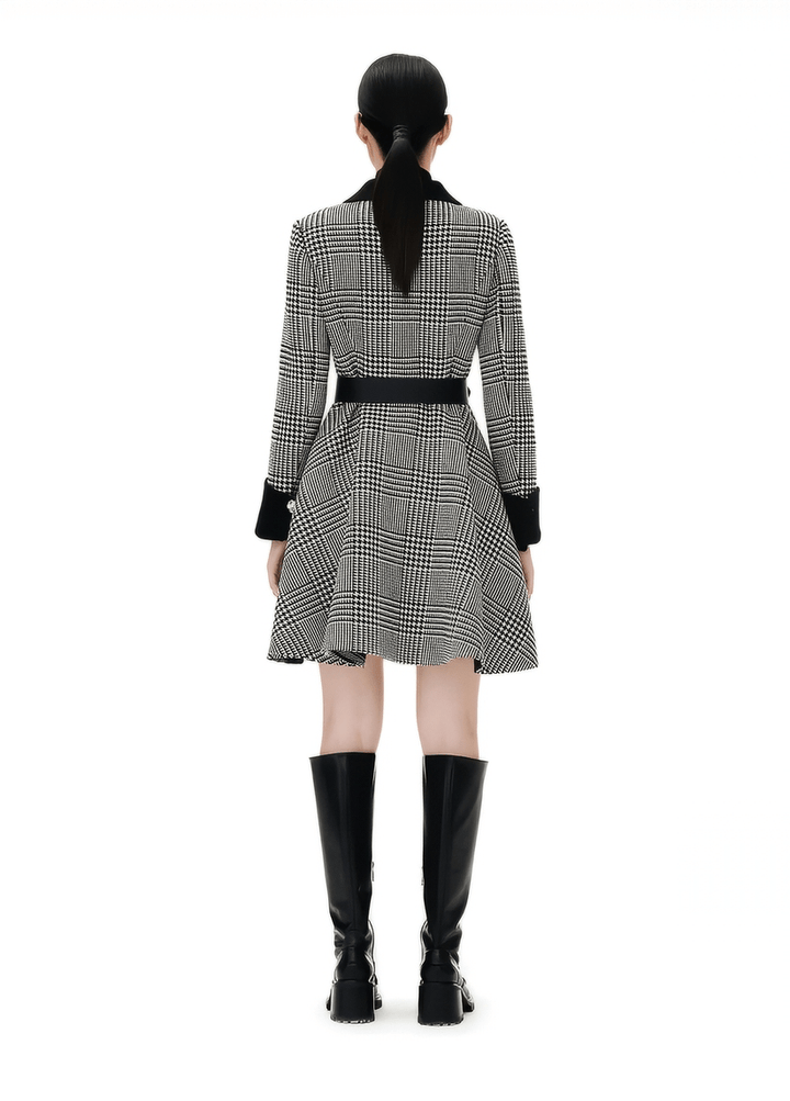 houndtooth waist wool cashmere coat - Vera Lumina