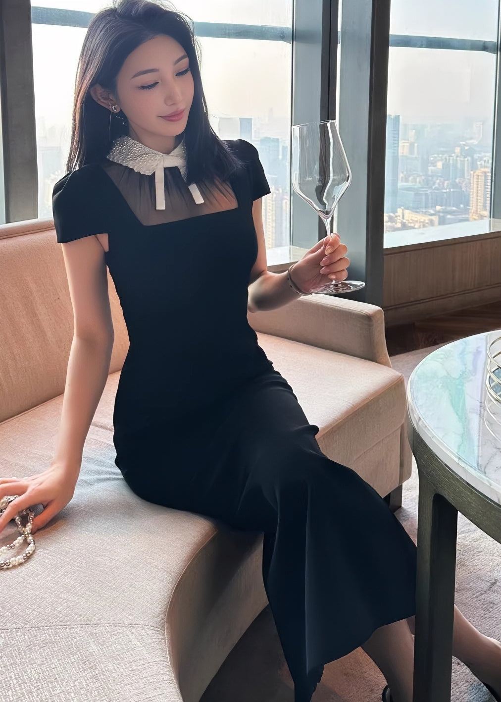 Bijou 彩色透明肩部緊身連身裙