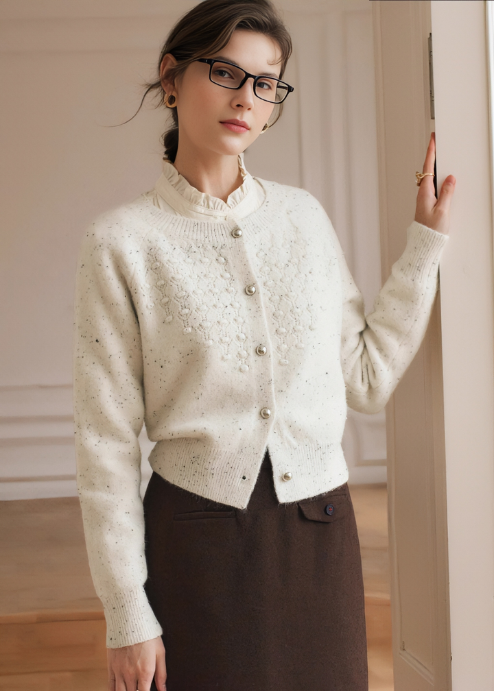 PEARL SPECKLE CABLE CARDIGAN