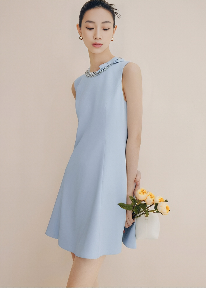 PEARL COLLAR SLEEVELESS DRESS
