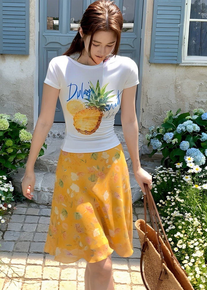 flower print flared skirt