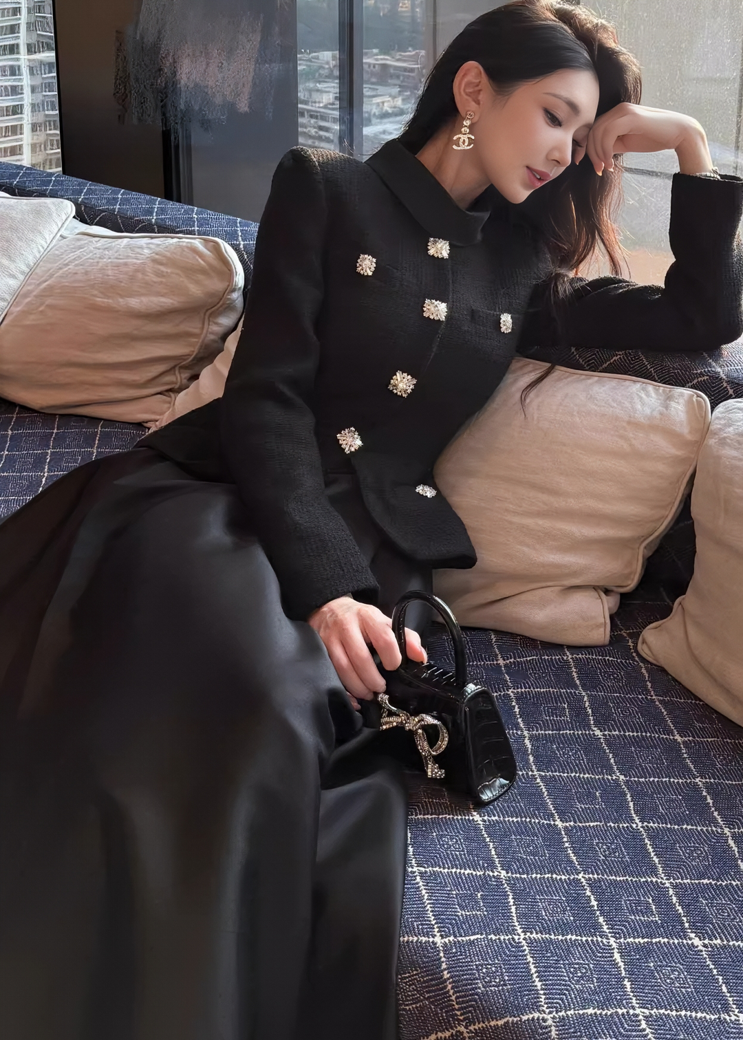 Bijou 紐扣腰帶蕾絲美人魚連身裙