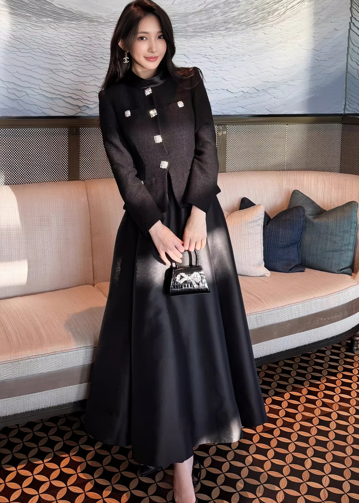 Bijou 紐扣腰帶蕾絲美人魚連身裙