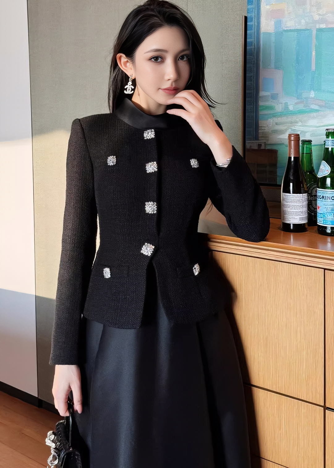 Bijou 紐扣腰帶蕾絲美人魚連身裙