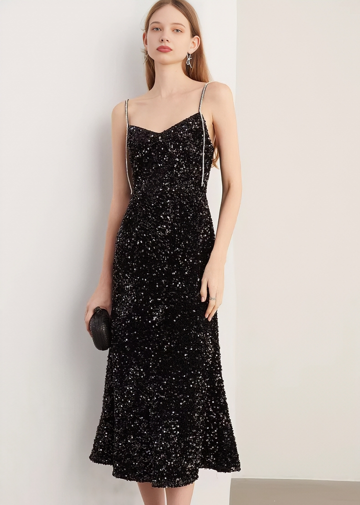 ビジューストラップスパンコールマーメイドドレス