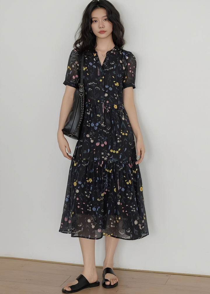 フラワーボウタイティアードワンピース