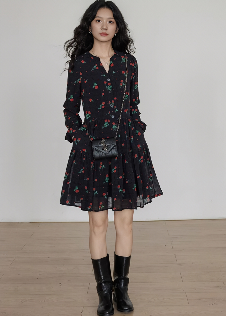 ローズフリルスリーブティアードワンピース