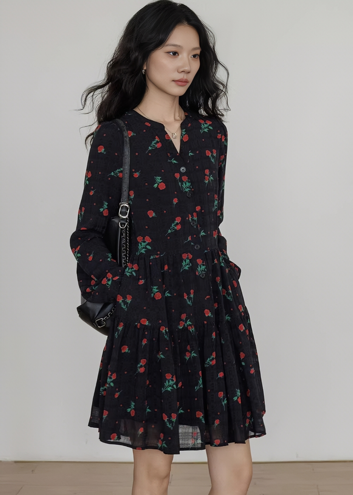 ローズフリルスリーブティアードワンピース