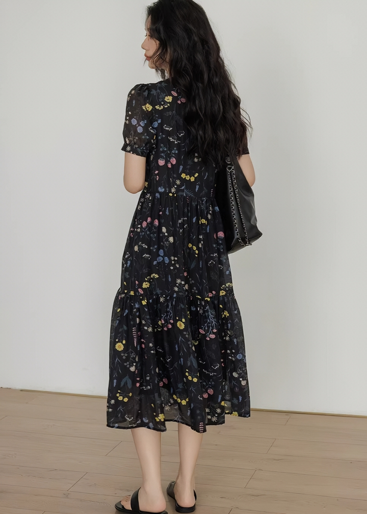 フラワーボウタイティアードワンピース