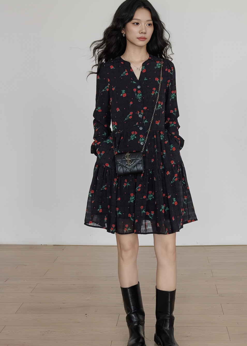 ローズフリルスリーブティアードワンピース