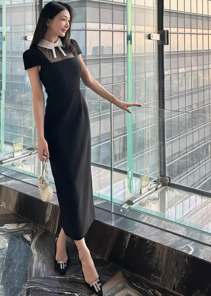 Bijou 彩色透明肩部緊身連身裙