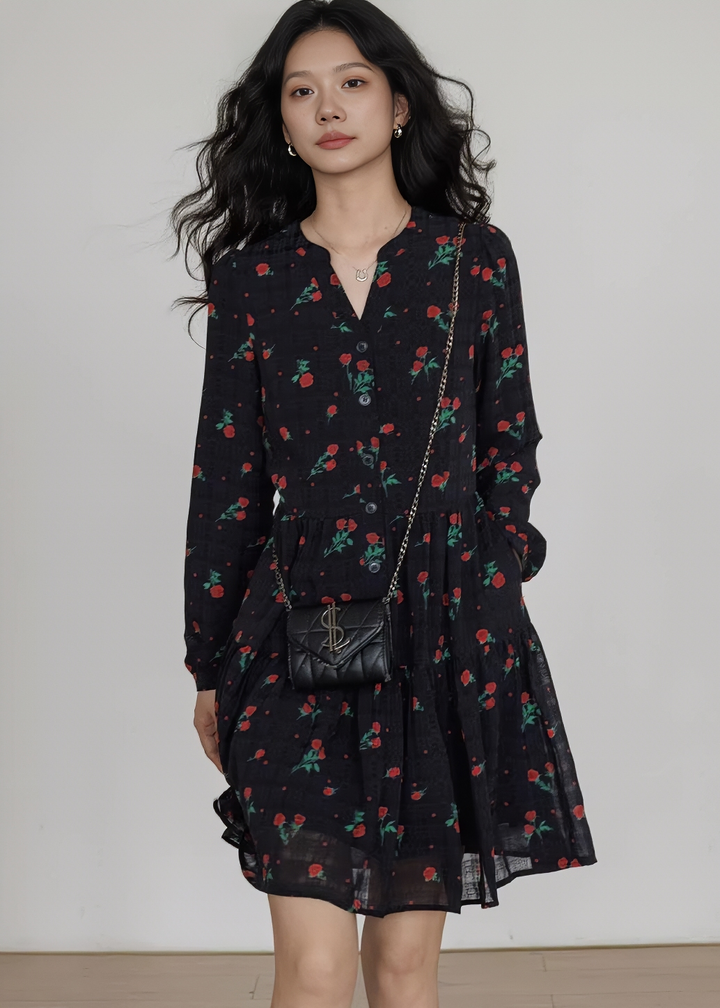 ローズフリルスリーブティアードワンピース