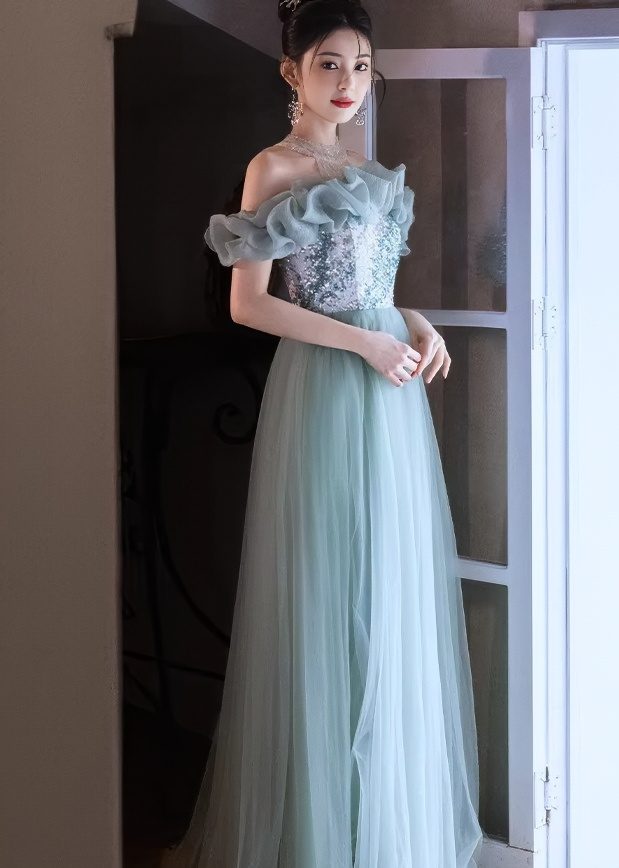 Schulterfreies A-Linien-Kleid aus Tüll mit Rüschen von Bijou