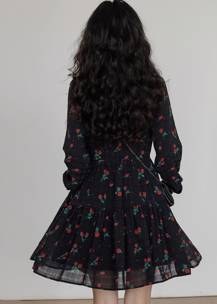 ローズフリルスリーブティアードワンピース