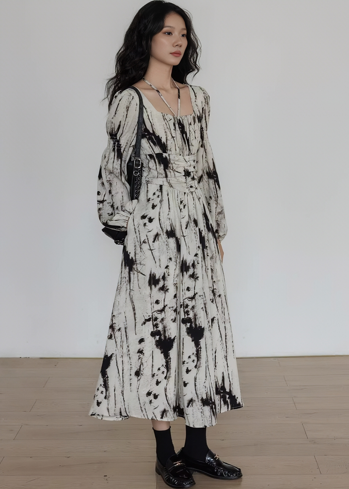 タイダイベルテッドギャザーマキシドレス