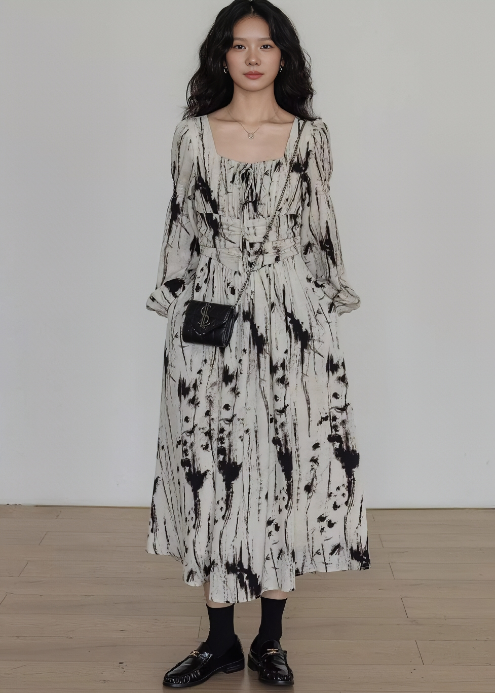 タイダイベルテッドギャザーマキシドレス
