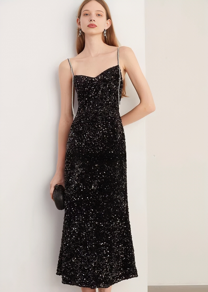 ビジューストラップスパンコールマーメイドドレス