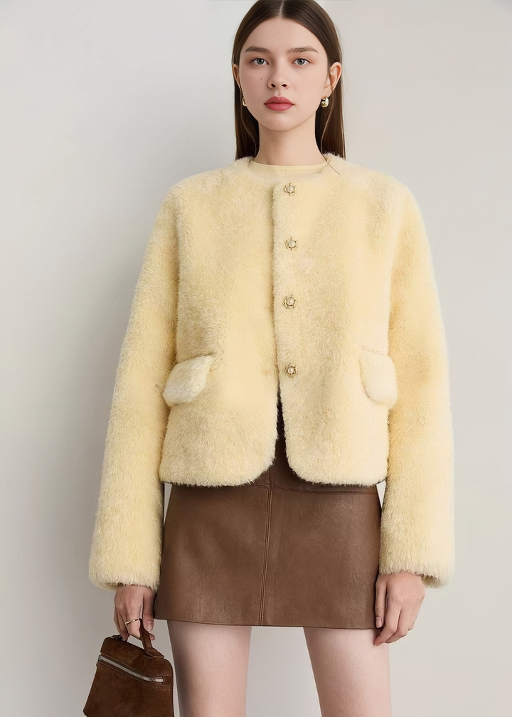 ビジューボタンボアノーカラージャケット